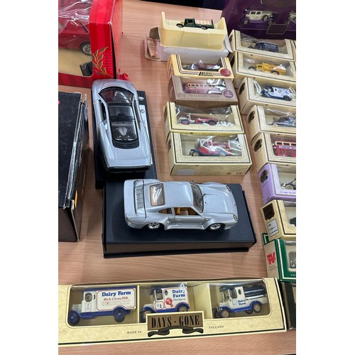 266 - Selection of vintage car toys to include Die cast metal Bugatti type 59 1934, Burago, Mercedes Benz ... 