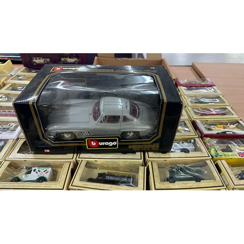 266 - Selection of vintage car toys to include Die cast metal Bugatti type 59 1934, Burago, Mercedes Benz ... 