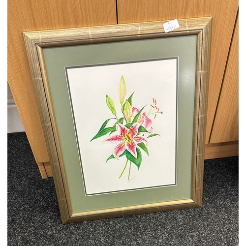 15 - Framed painting depicting a Lily flower - signed GM Walker 99 measures approx 23 inches tall by 19 i... 