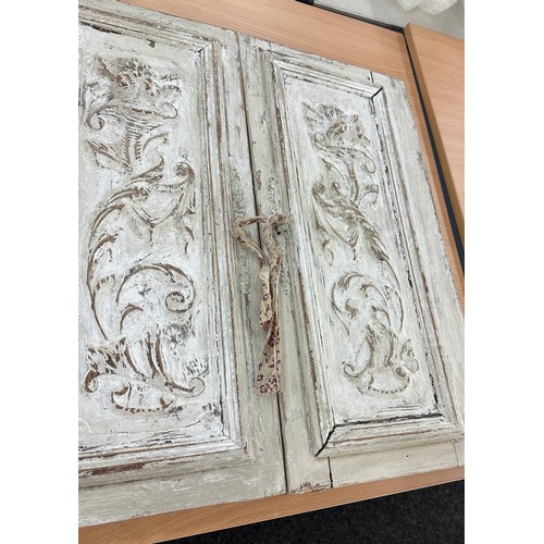 133 - Vintage white washed carved door panels measures approx 26 inches long by 12 inches wide