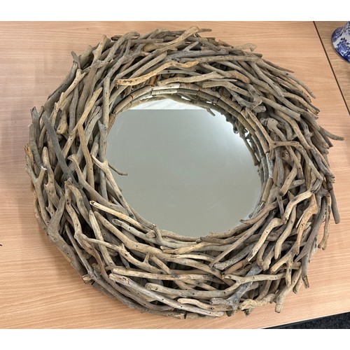 42 - Driftwood mirror measures approx 24 inches diameter
