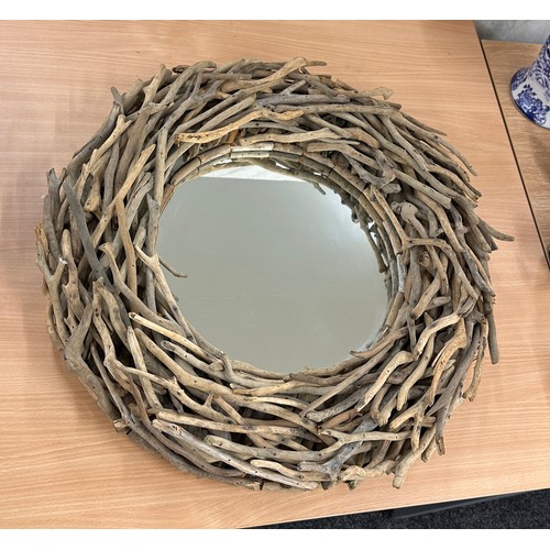 42 - Driftwood mirror measures approx 24 inches diameter