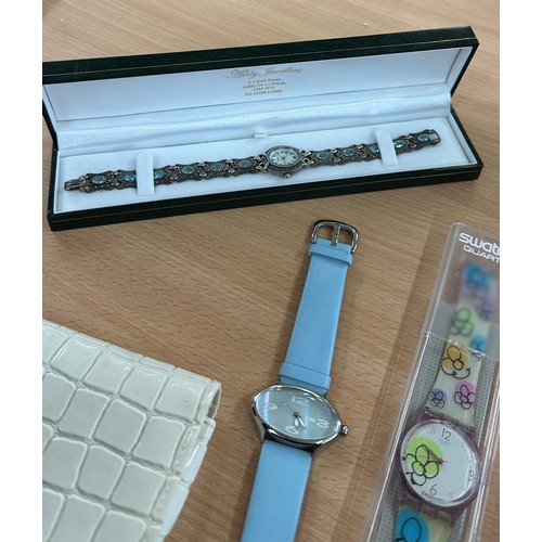 577 - Selection of vintage and later watches to include a silver and marcasite blue topaz set watch, Vicer... 