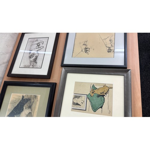 124 - Selection of framed prints depicting dogs to include Cecil Aldin largest measures approx 13.5 inches... 