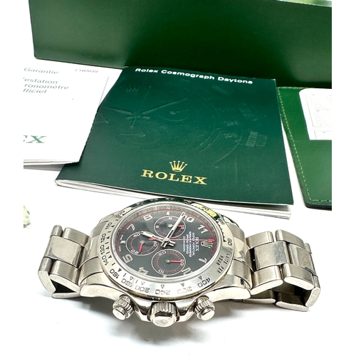 411 - 18ct white gold Rolex Daytona 116509 which comes with the striking dark grey racing dial, highlighte... 