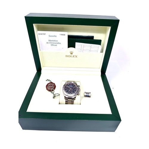 411 - 18ct white gold Rolex Daytona 116509 which comes with the striking dark grey racing dial, highlighte... 