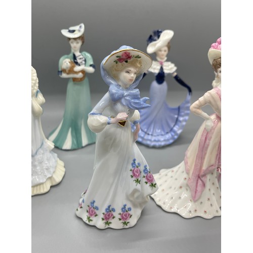 584 - Set of 6 coalport lady figures includes Lady Grace, Lady Helen, Lady May, Lady florence, height 6 in... 