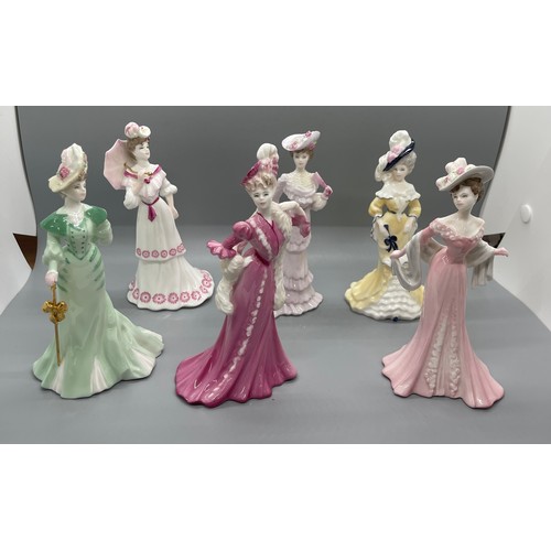 587 - Set of 6 coalport lady figures includes Lady Eliza, Lady Beatrice, Lady Clara, Lady Lydia, height 6 ... 