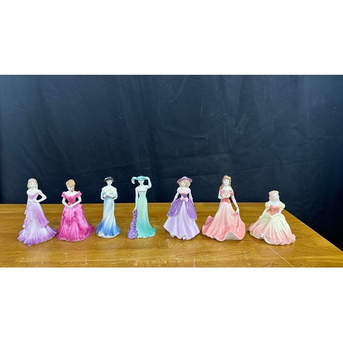 606 - Seven Coalport Debutante lady figures to include Dawn, Anita, Violet etc tallest measures approx 5.5... 