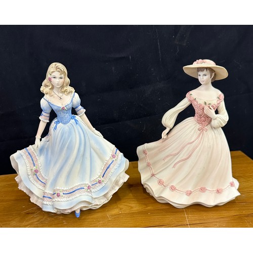 599 - Two Coalport lady figures from the ' Age of Romance' Collection Danby mint first love and Jean talle... 