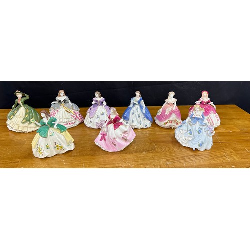 611 - Selection of 9 miniature Coalport Fairest Flowers Figurines to include Poppy, May, Veronica, Iris et... 