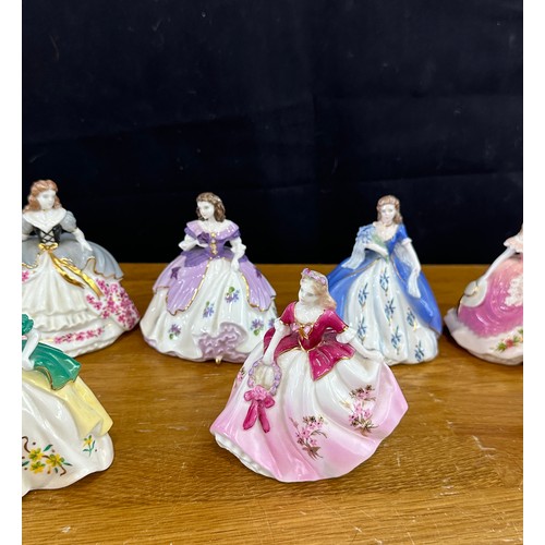 611 - Selection of 9 miniature Coalport Fairest Flowers Figurines to include Poppy, May, Veronica, Iris et... 