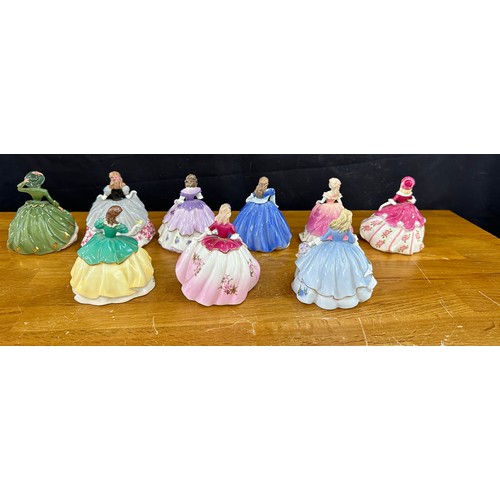 611 - Selection of 9 miniature Coalport Fairest Flowers Figurines to include Poppy, May, Veronica, Iris et... 