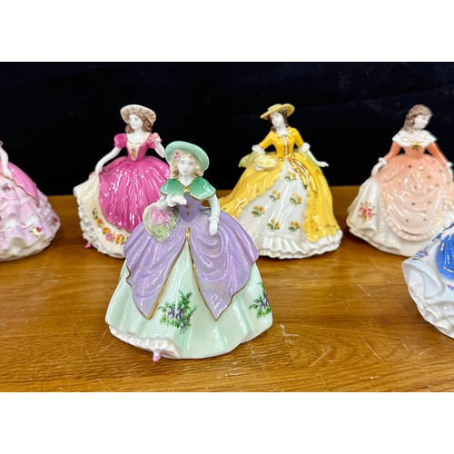 582 - Selection of 9 miniature Coalport Fairest Flowers Figurines to include Daphne, Primrose, Rose, Lily ... 