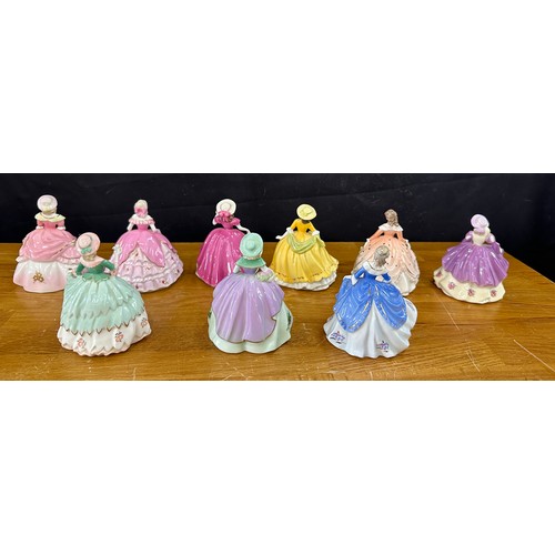 582 - Selection of 9 miniature Coalport Fairest Flowers Figurines to include Daphne, Primrose, Rose, Lily ... 