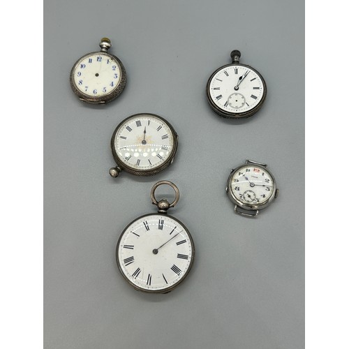 459 - 4 Silver cased pocket/ fob watches and a Dela wrist watch face