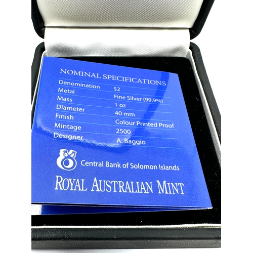 434 - Royal Visit 2012 Solomon Islands $2 Colour Silver Proof Coin, original boxed 999 1oz silver coin