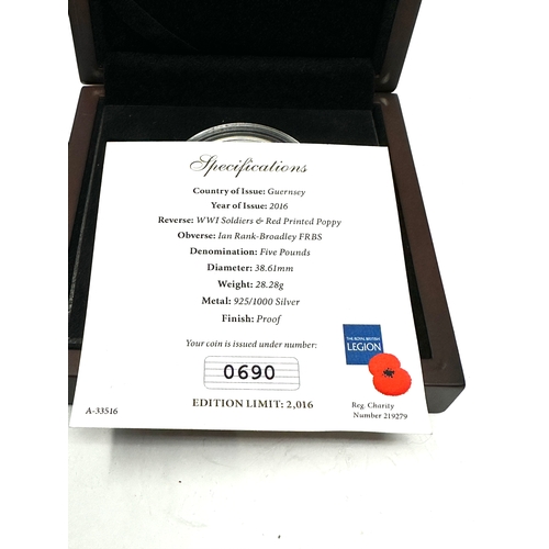 435 - Boxed 2016 Battle of the Somme 100 Yrs 1916 Silver Proof Poppy £5 Five Pounds limited edition