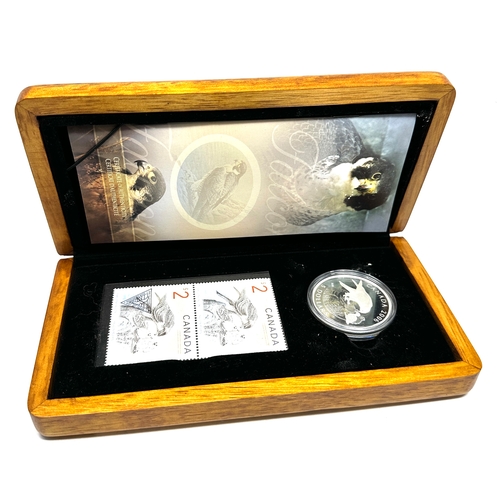 437 - Boxed 2006 Canada Peregrine Falcon $5 Dollar coin & stamp set .999 Silver Proof coa