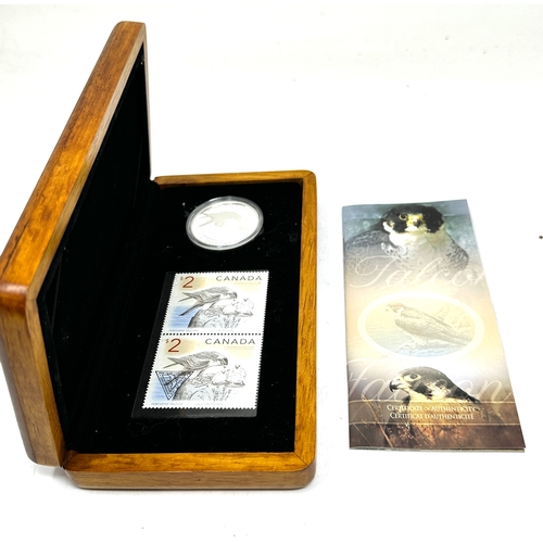 437 - Boxed 2006 Canada Peregrine Falcon $5 Dollar coin & stamp set .999 Silver Proof coa