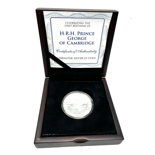 439 - 2014 Silver £5 Five Pound Coin, Prince George 1st Birthday boxed c.o.a