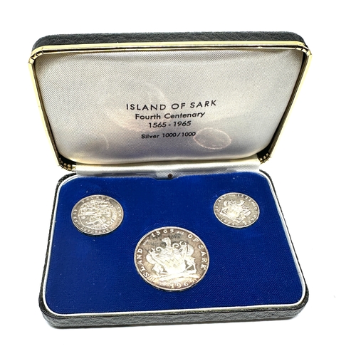 441 - A Cased Set Of Special Issue island of Sark Silver 1000/1000 Medals/Coins The Set Of Three Coins Rec... 