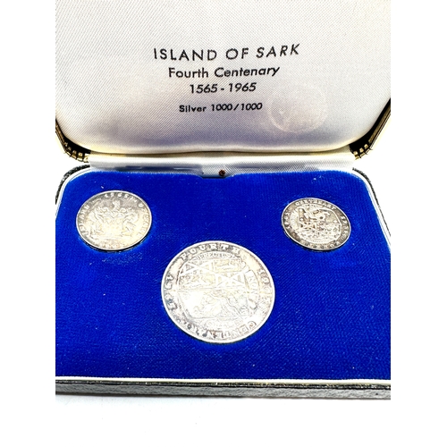 441 - A Cased Set Of Special Issue island of Sark Silver 1000/1000 Medals/Coins The Set Of Three Coins Rec... 