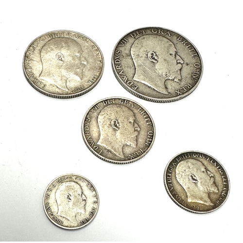 452 - 5 Edward v11 silver coins inc 1906 half crown 1909 florin 1908 shilling 1907 sixpence & 1908 3p