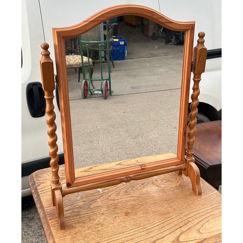 299 - Oak barley twist dressing table mirror height 28 inches