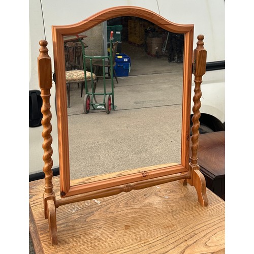 299 - Oak barley twist dressing table mirror height 28 inches