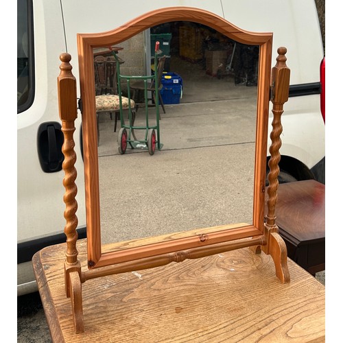 299 - Oak barley twist dressing table mirror height 28 inches