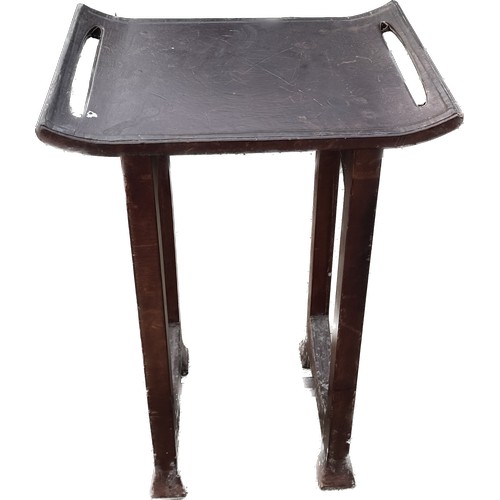 301 - Oriental leather table measures approximately 32 inches tall 22 inches wide