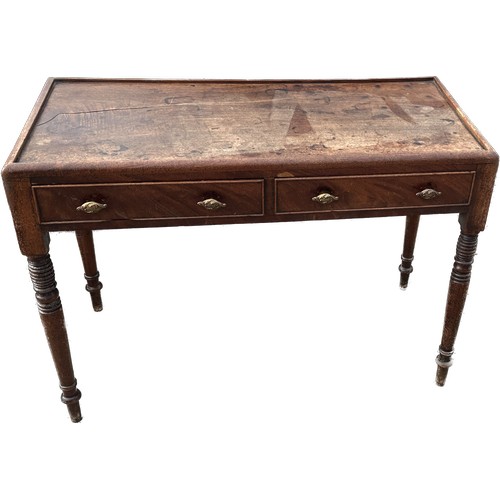 287 - 2 Drawer anitque mahogany side table measures approximately 27 inches tall 37 inches wide 17 inches ... 