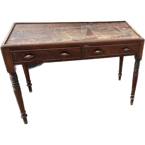 287 - 2 Drawer anitque mahogany side table measures approximately 27 inches tall 37 inches wide 17 inches ... 