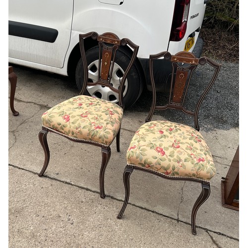 307 - Pair of mahogany inlaid hall chairs