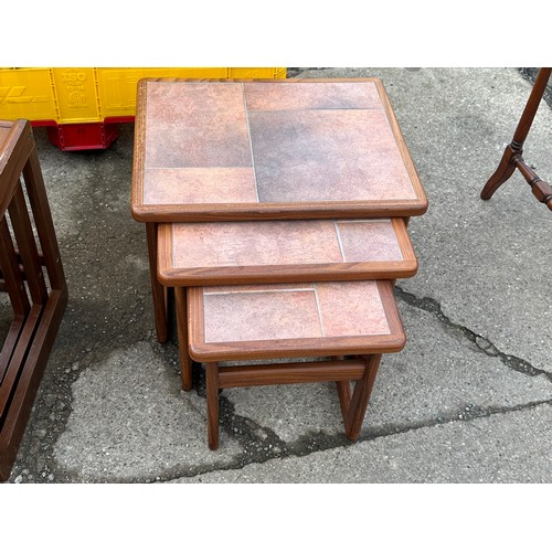 290 - Vintage tile topped nest of 3 tables