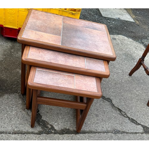 290 - Vintage tile topped nest of 3 tables