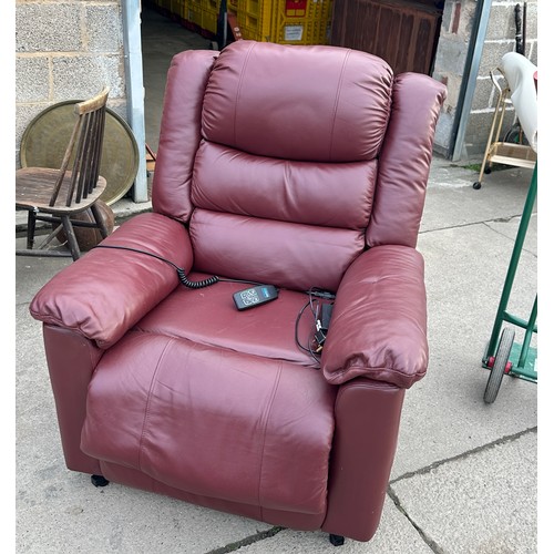 309 - Ox blood faux leather reclining chair, working order