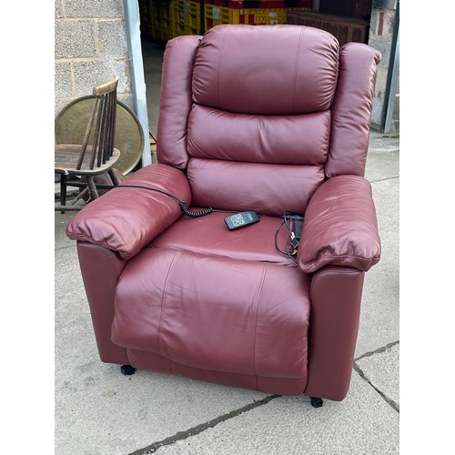 309 - Ox blood faux leather reclining chair, working order