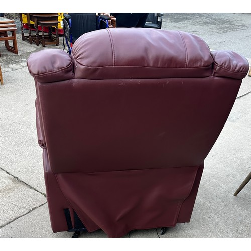 309 - Ox blood faux leather reclining chair, working order