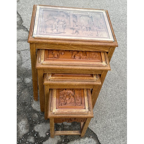 304 - Oriental carved nest of 4 tables