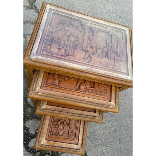 304 - Oriental carved nest of 4 tables