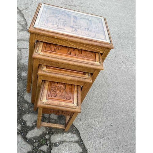 304 - Oriental carved nest of 4 tables