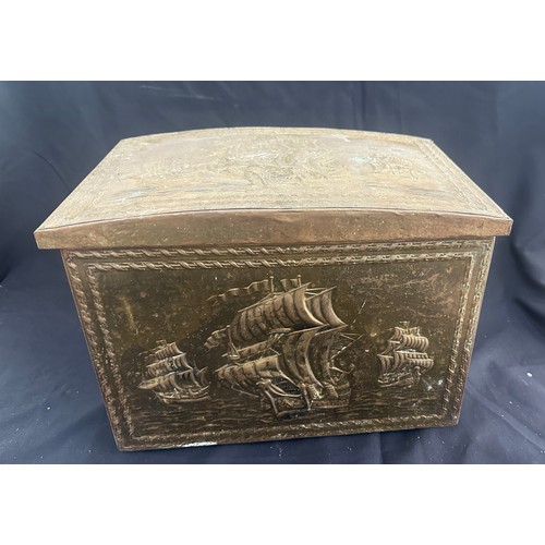 177 - Brass top coal box, approximate measurements: Height 12 inches, Width 16 inches, Depth 11 inches