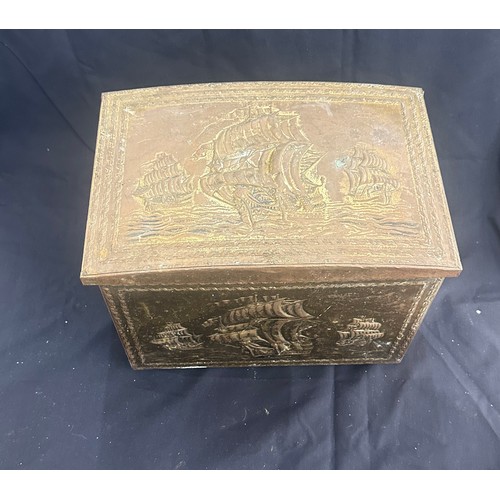 177 - Brass top coal box, approximate measurements: Height 12 inches, Width 16 inches, Depth 11 inches