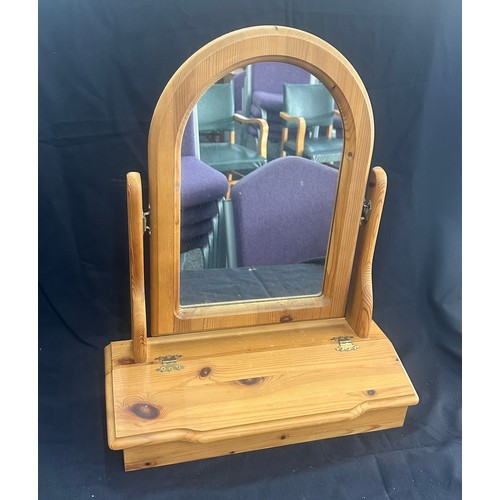 254 - Pine dressing table swivel mirror with drawer