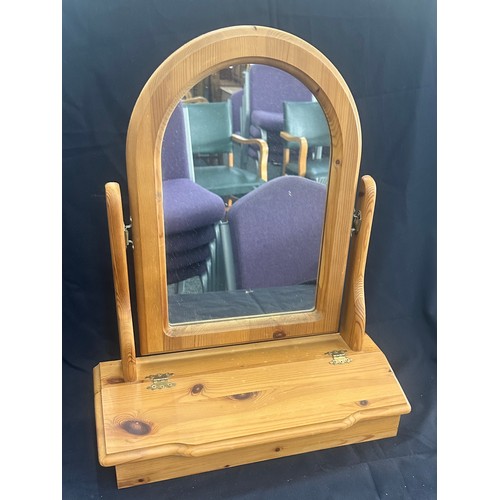 254 - Pine dressing table swivel mirror with drawer