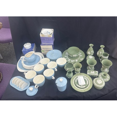 147 - Selection of green Wedgwood Jasperware, Part Wedgwood blue tea set