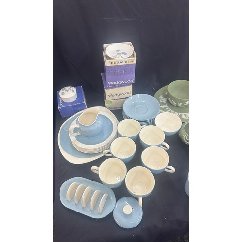 147 - Selection of green Wedgwood Jasperware, Part Wedgwood blue tea set