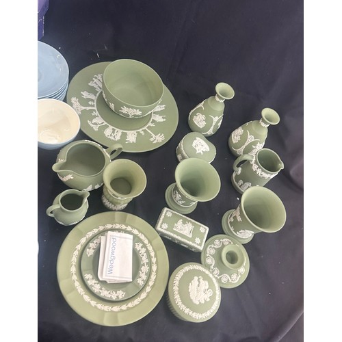 147 - Selection of green Wedgwood Jasperware, Part Wedgwood blue tea set